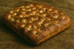 Freshly baked sourdough focaccia with rosemary and olive oil