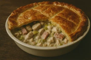 A delicious homemade Chicken, Bacon & Leek Pie with a golden, flaky crust and creamy filling. Perfect comfort food for any occasion.