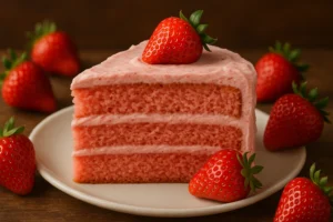 A moist, fluffy quick strawberry cake with fresh strawberries, ideal for a quick, delicious dessert.