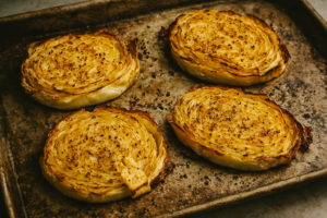 Healthy roasted cabbage steaks served with lemon and herbs – Simple and nutritious dinner idea