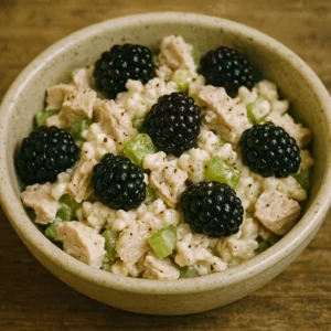 Low Carb Blackberry Chicken Salad with grilled chicken, blackberries, and cottage cheese