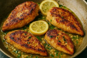 Crispy lemon garlic chicken served with fresh parsley