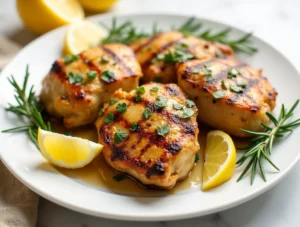 Lemon Grilled Chicken Thighs with rosemary and lemon slices