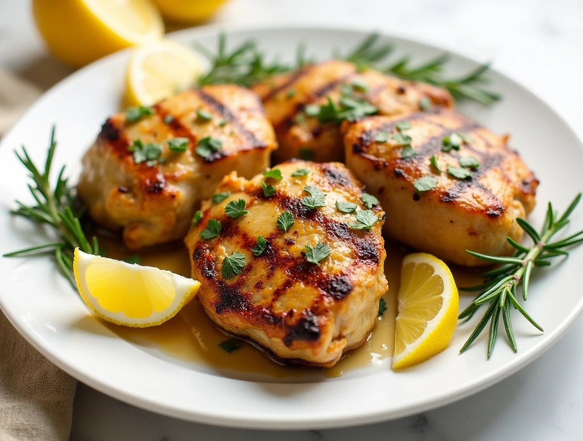 Lemon Grilled Chicken Thighs with rosemary and lemon slices