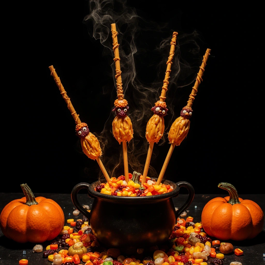 Witch’s Broomstick Pretzels, halloween – festive Halloween snack made with pretzel rods and cheese for parties and kids