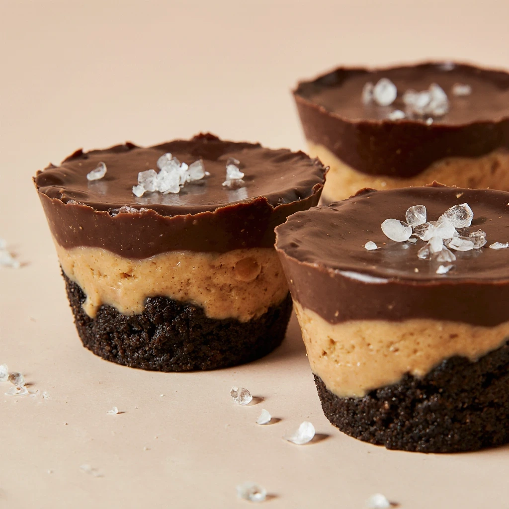 Close-up of no bake peanut butter oat cups topped with chocolate