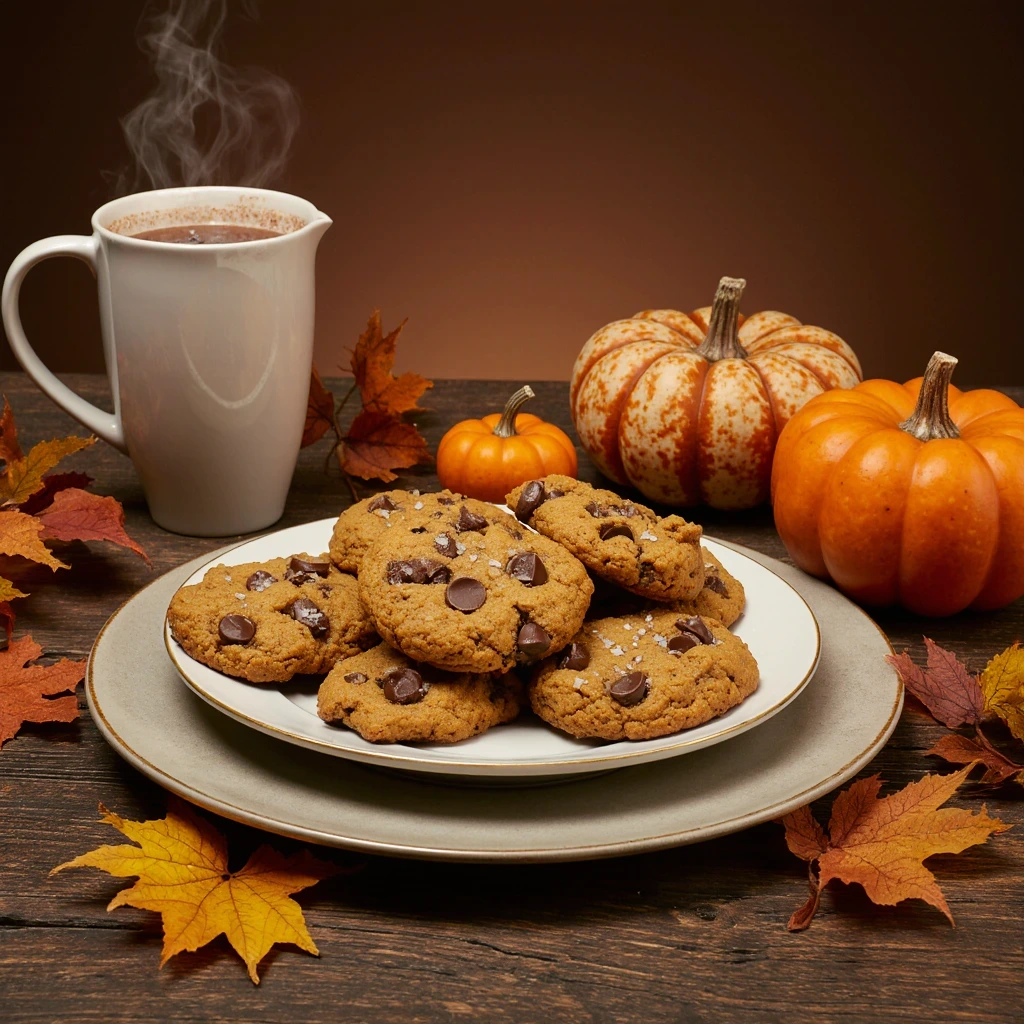 Chewy Pumpkin Chocolate Chip Cookies fresh from the oven, soft and loaded with chocolate chips